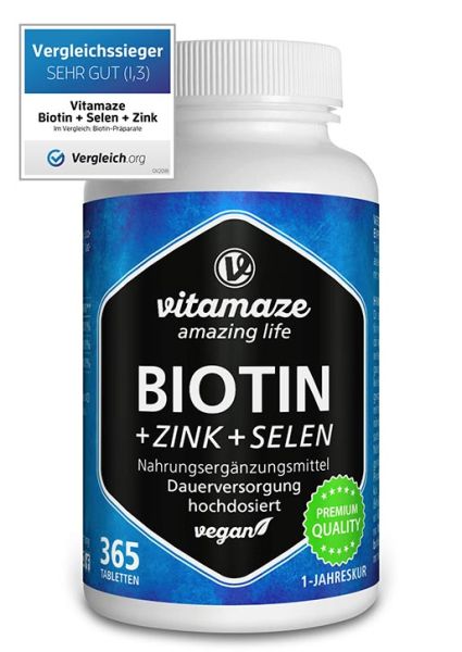 Vitamaze Biotin hochdosiert, vegan + Zink + Selen